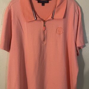 Tommy Hilfiger Peach Polka Dot Ladies Plus Size Short Sleeve Top-Zip Up Size 3X
